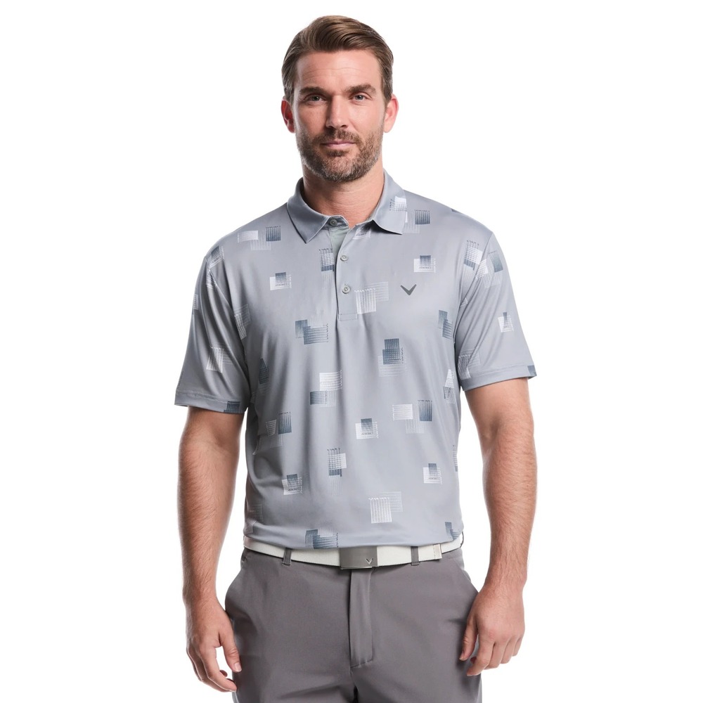 Callaway Mens 8 Essential Clubs Print Charcoal Grey W/ Clubs Polo Golf Shirt Med